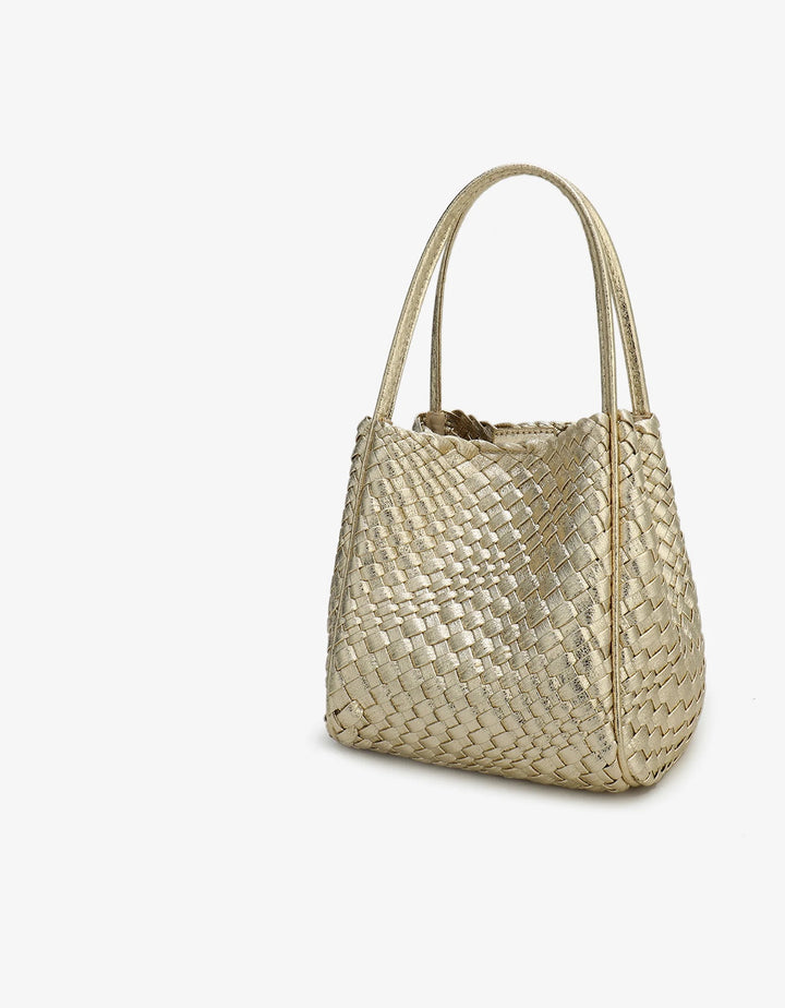 Hollace Mini Woven Tote in Hi Shine Gold - Mildred Hoit
