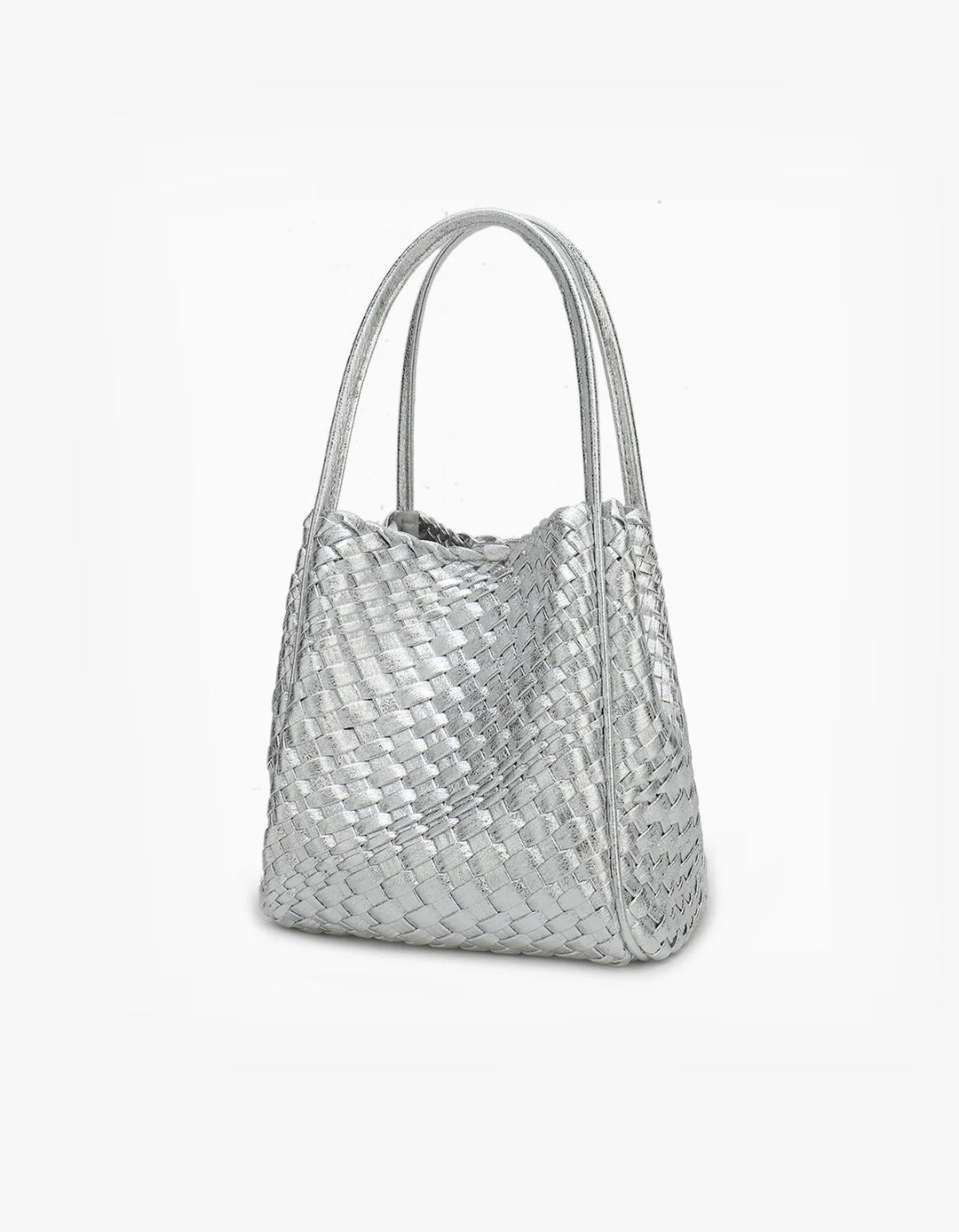 Hollace Mini Woven Tote in Hi Shine Silver - Mildred Hoit