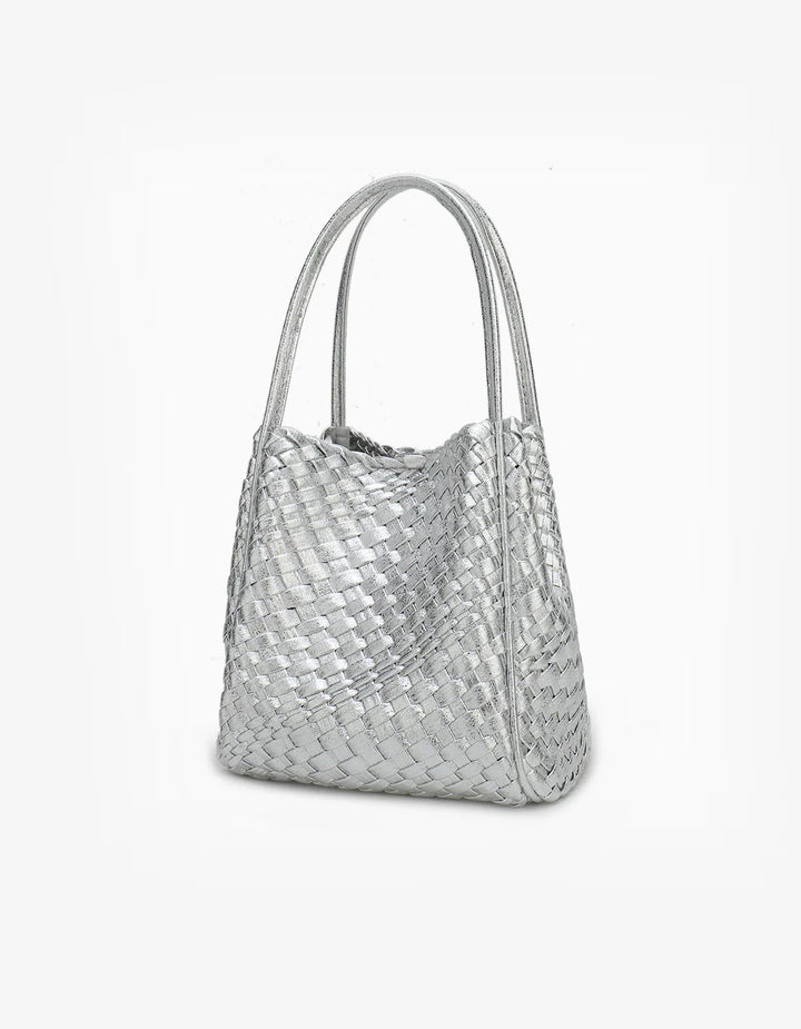 Hollace Mini Woven Tote in Hi Shine Silver - Mildred Hoit