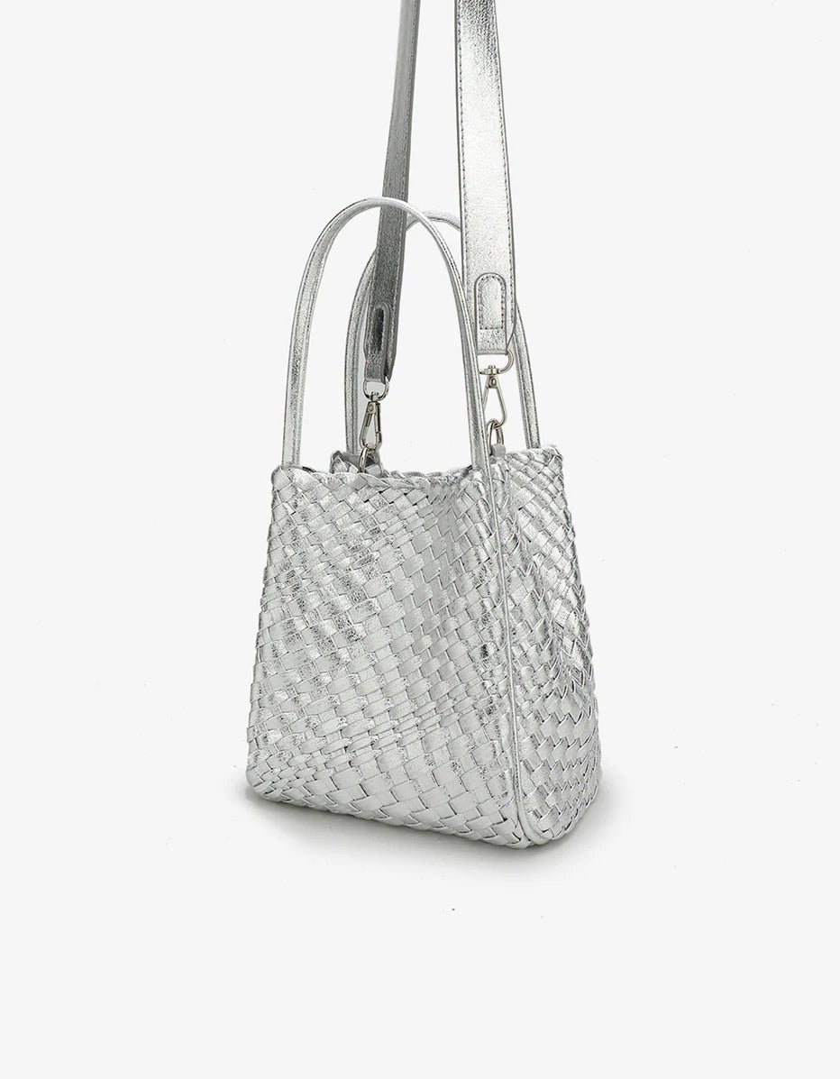 Hollace Mini Woven Tote in Hi Shine Silver - Mildred Hoit
