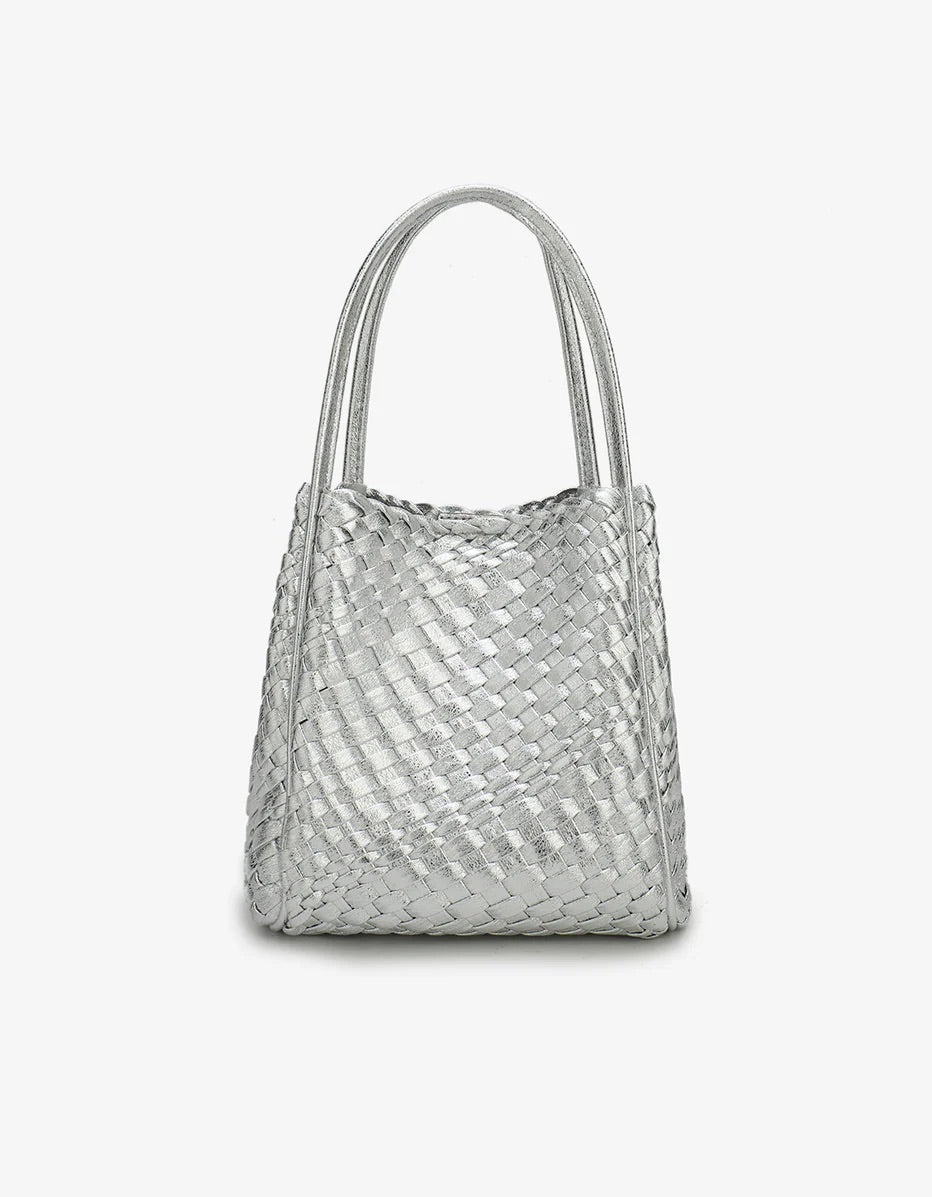Hollace Mini Woven Tote in Hi Shine Silver - Mildred Hoit
