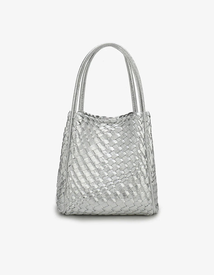 Hollace Mini Woven Tote in Hi Shine Silver - Mildred Hoit