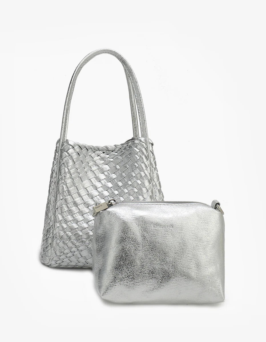 Hollace Mini Woven Tote in Hi Shine Silver - Mildred Hoit