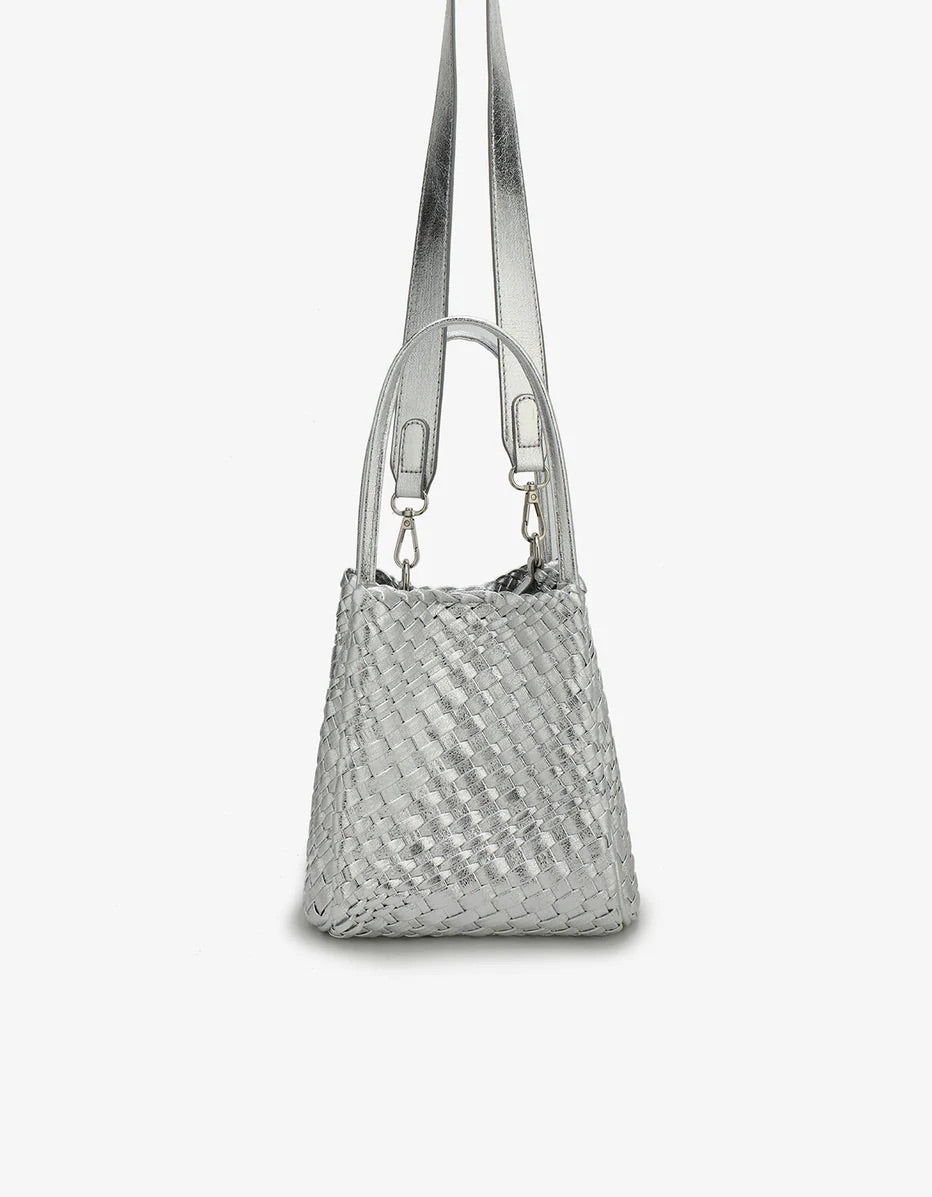Hollace Mini Woven Tote in Hi Shine Silver - Mildred Hoit