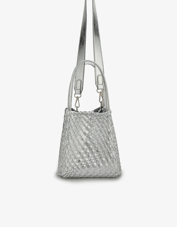Hollace Mini Woven Tote in Hi Shine Silver - Mildred Hoit