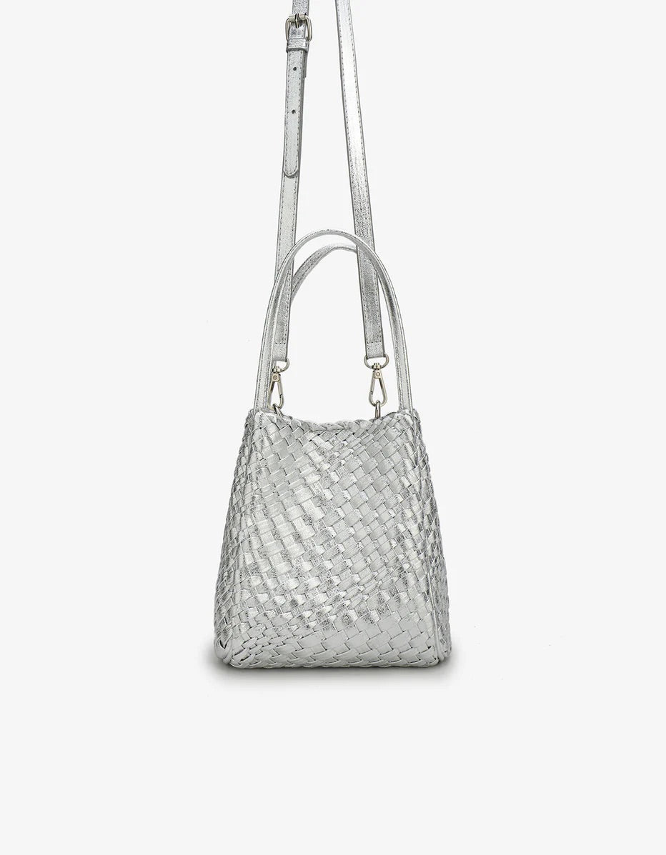 Hollace Mini Woven Tote in Hi Shine Silver - Mildred Hoit