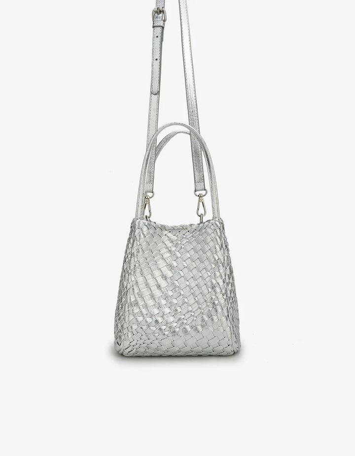 Hollace Mini Woven Tote in Hi Shine Silver - Mildred Hoit