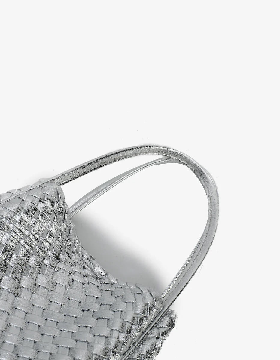 Hollace Mini Woven Tote in Hi Shine Silver - Mildred Hoit