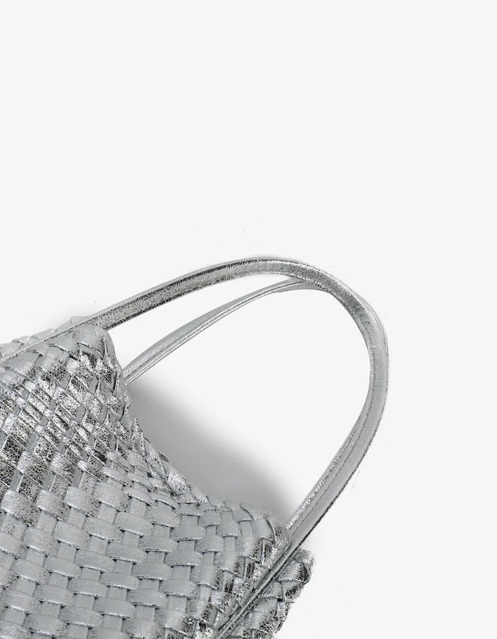 Hollace Mini Woven Tote in Hi Shine Silver - Mildred Hoit