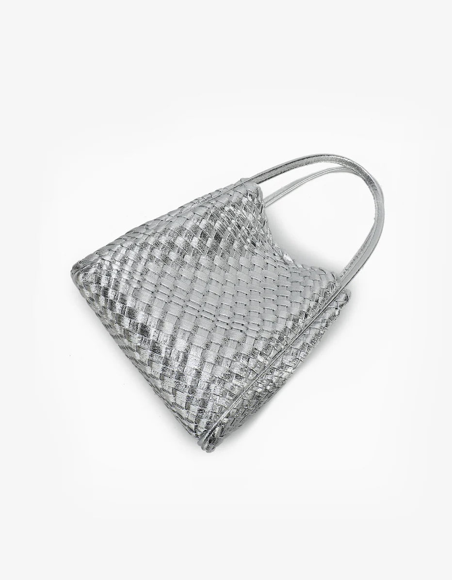 Hollace Mini Woven Tote in Hi Shine Silver - Mildred Hoit