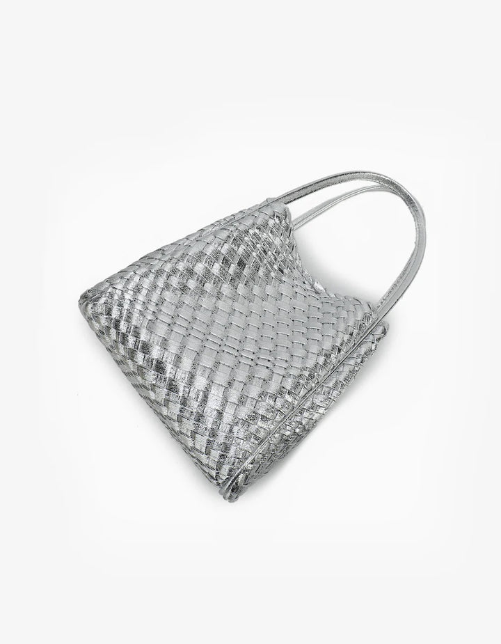 Hollace Mini Woven Tote in Hi Shine Silver - Mildred Hoit