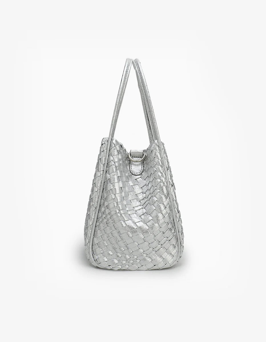 Hollace Mini Woven Tote in Hi Shine Silver - Mildred Hoit