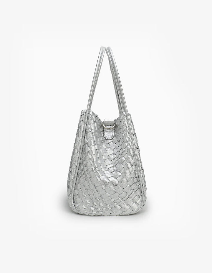 Hollace Mini Woven Tote in Hi Shine Silver - Mildred Hoit