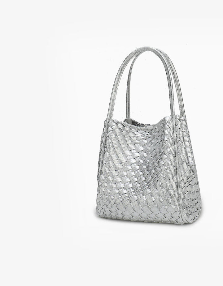 Hollace Mini Woven Tote in Hi Shine Silver - Mildred Hoit