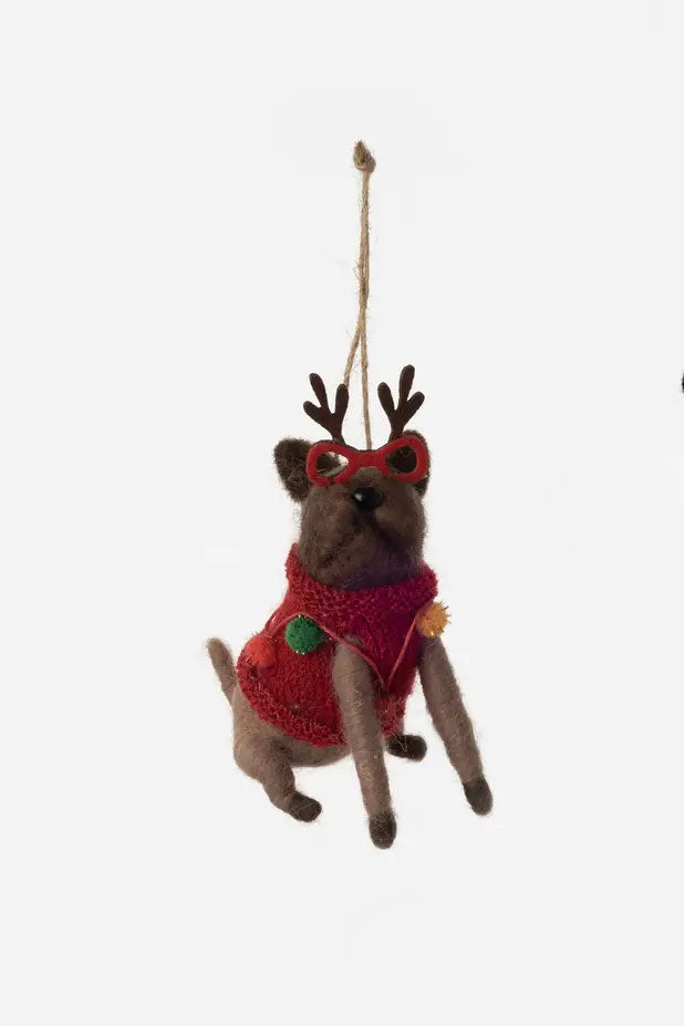 Dog in Red Sweater Holiday Felt Christmas Ornament - Mildred Hoit