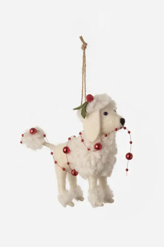 Dog with Red Bulbs Holiday Felt Christmas Ornament - Mildred Hoit