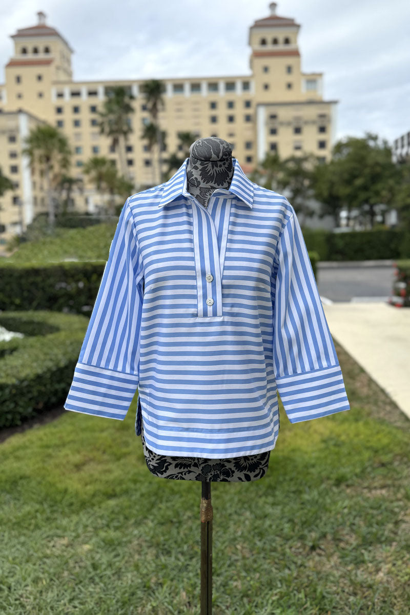 Hinson Wu Aileen Stripe and Gingham Combo Top in Blue and White