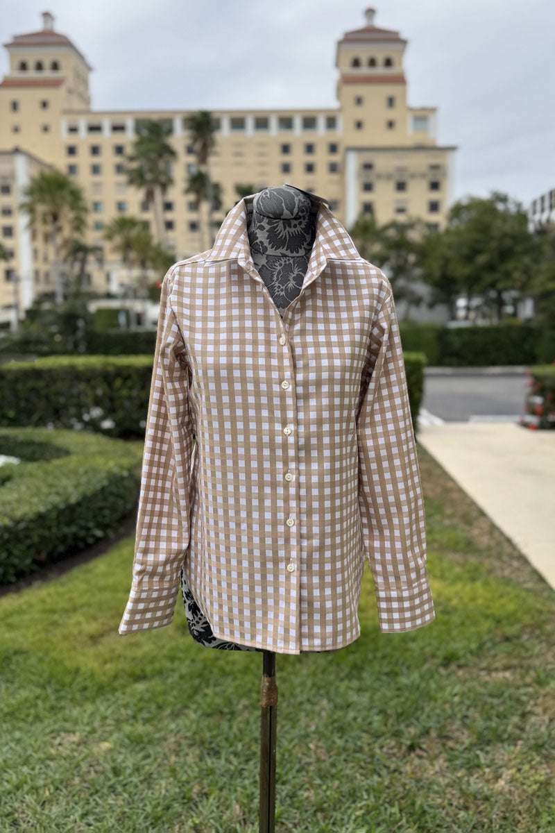 Hinson Wu Margot Gingham Top in Latte and White