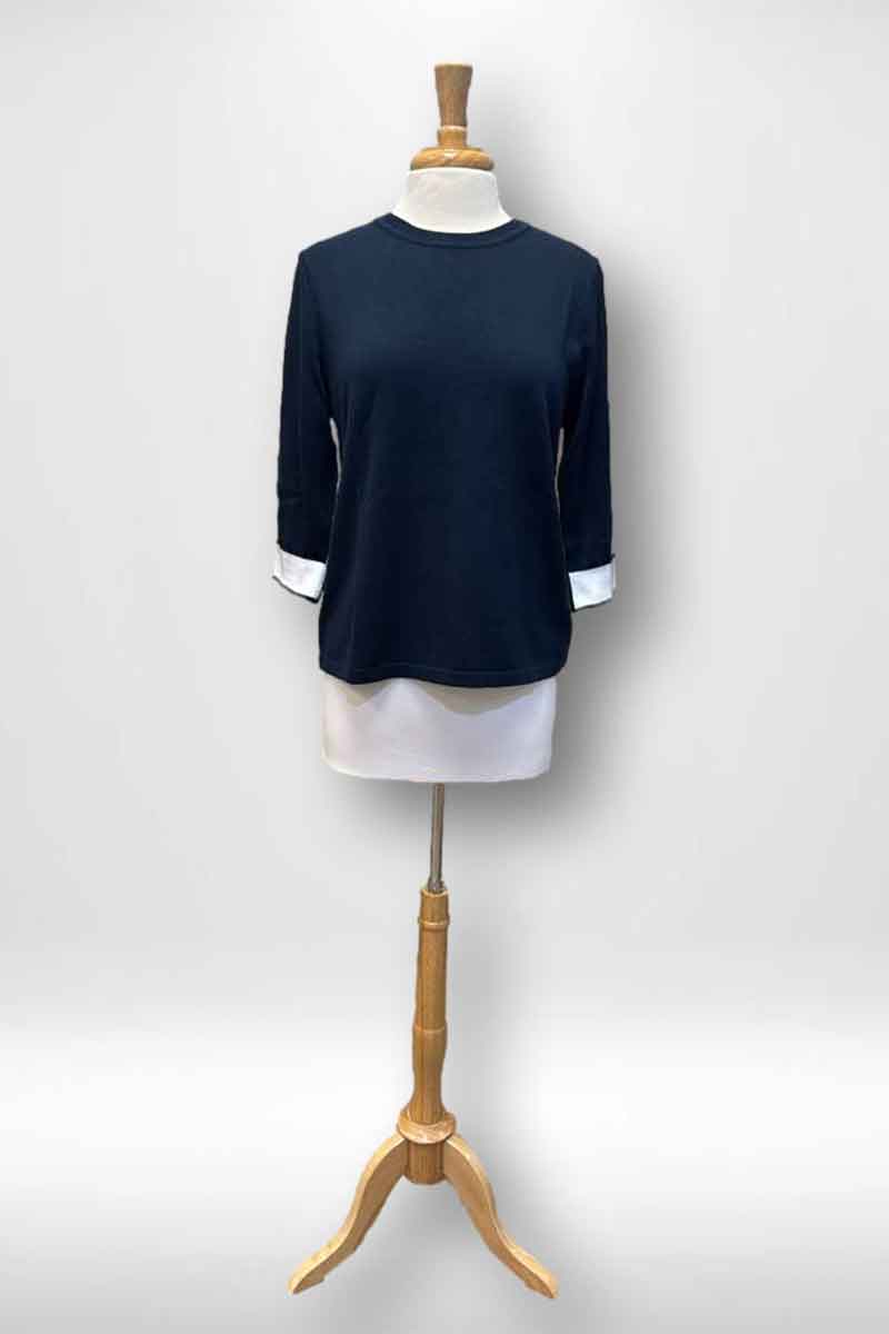 Hinson Wu Tyler Sweater in Navy with Pearl White - Mildred Hoit