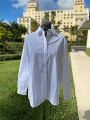 Hinson Wu Sara Long Sleeve Pleated Back Cotton Shirt available at Mildred Hoit in Palm Beach.