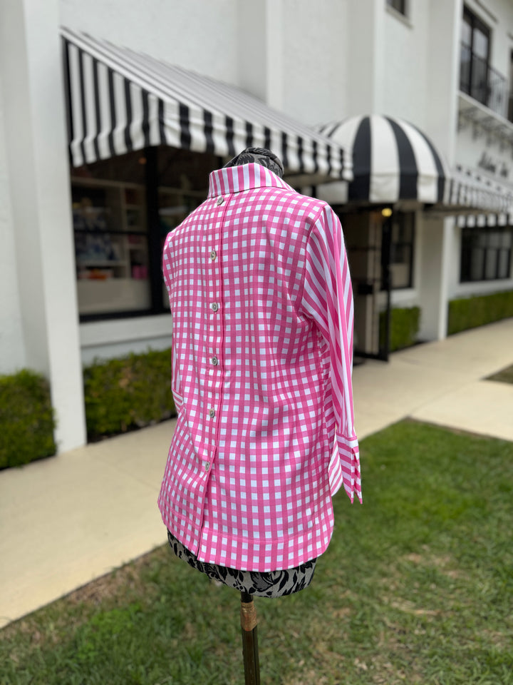 Hinson Wu Aileen Stripe and Gingham Combo Top in Guava