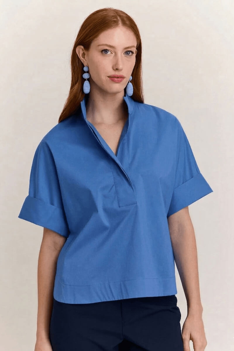 Hinson Wu Cara Elbow Sleeve Shirt in Lake Blue - Mildred Hoit
