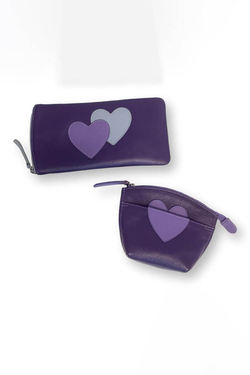 Leather Coin Purse and Glasses Case in Purple available at Mildred Hoit in Palm Beach.