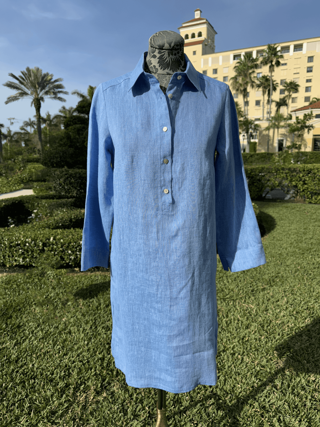 Linen Dress in Sky Blue - Mildred Hoit