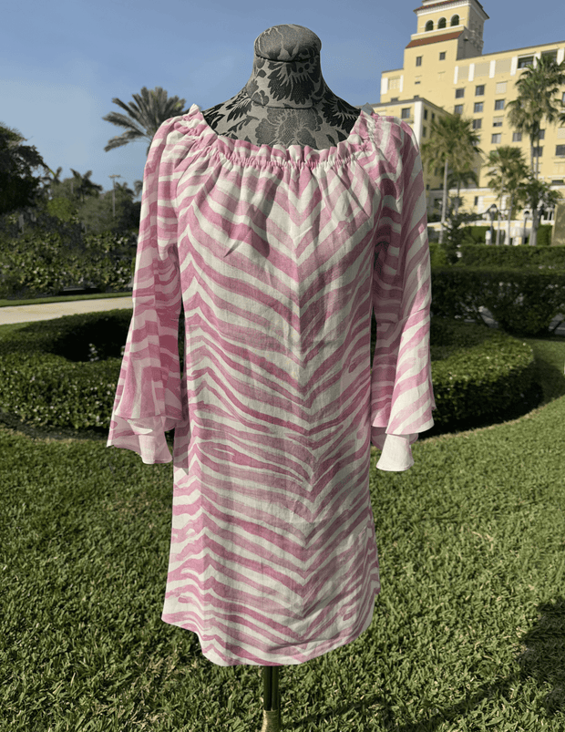 ILinen Carmen Zebra Dress in Pink available at Mildred Hoit in Palm Beach.