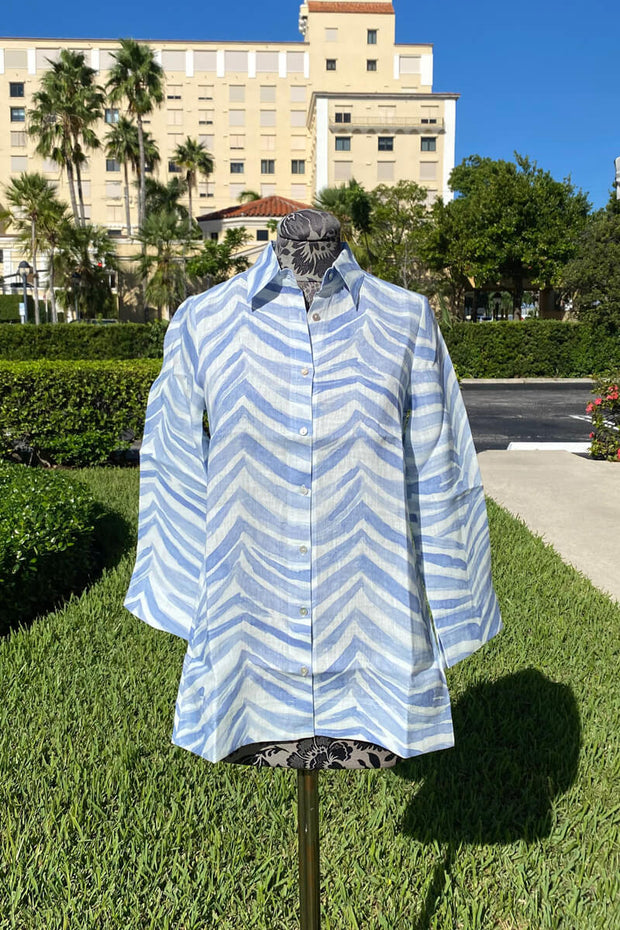 Zebra Linen Tunic in Blue available at Mildred Hoit in Palm Beach.