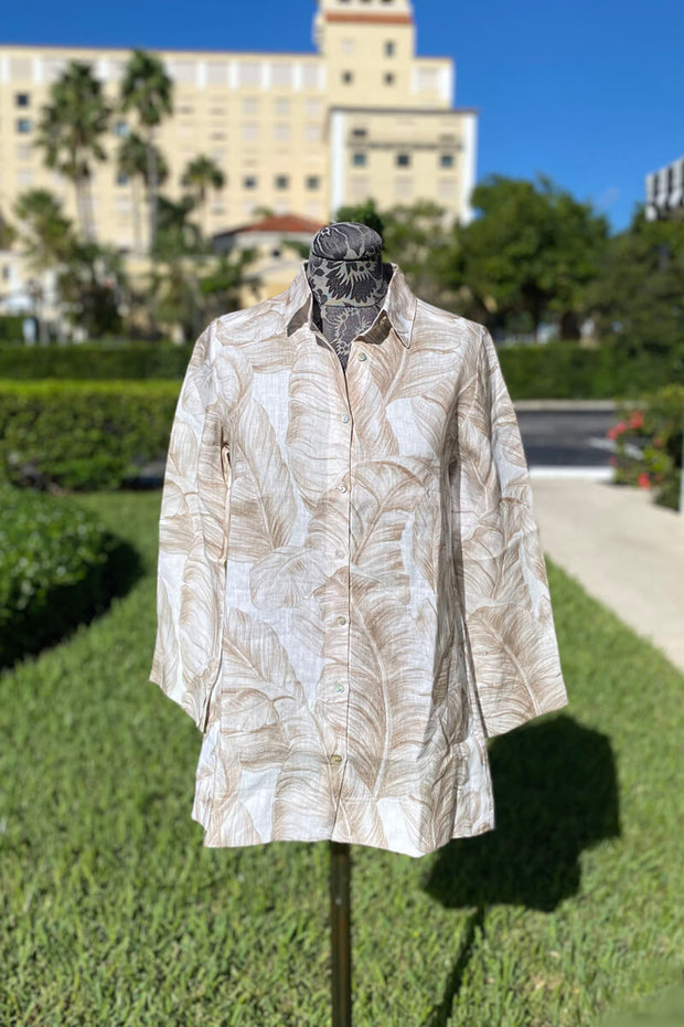 Banana Leaf Button Down Linen Blouse in Natural available at Mildred Hoit in Palm Beach.