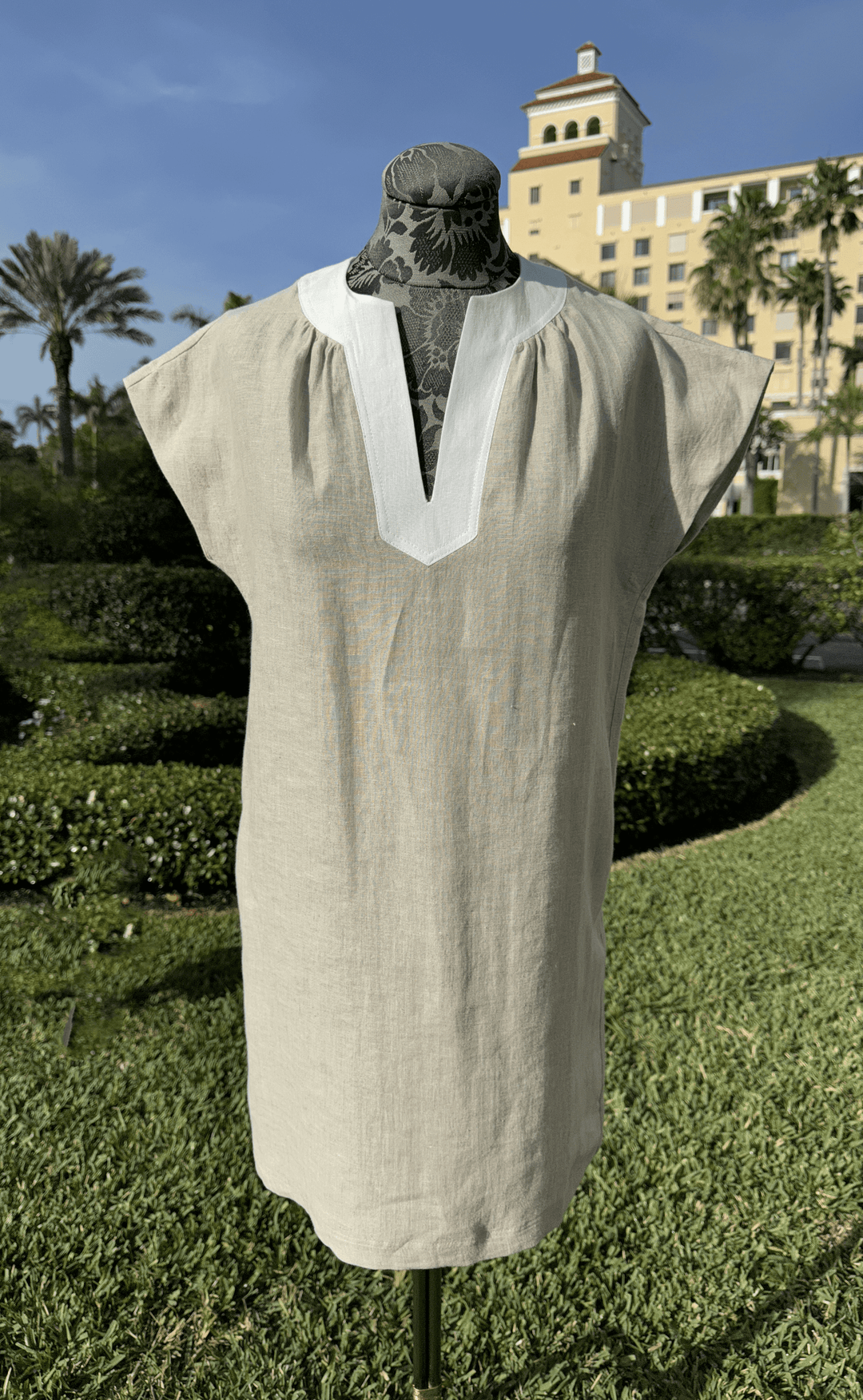 Linen Dress in Natural and White - Mildred Hoit