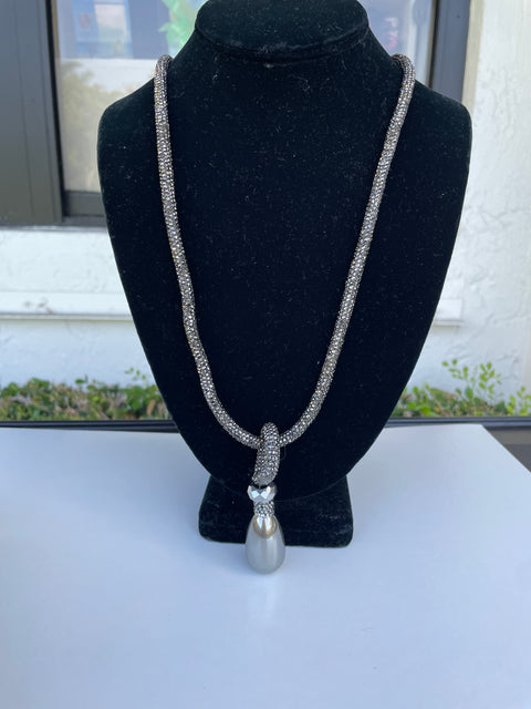 Grey Crystal and Pearl Necklace available at Mildred Hoit in Palm Beach.