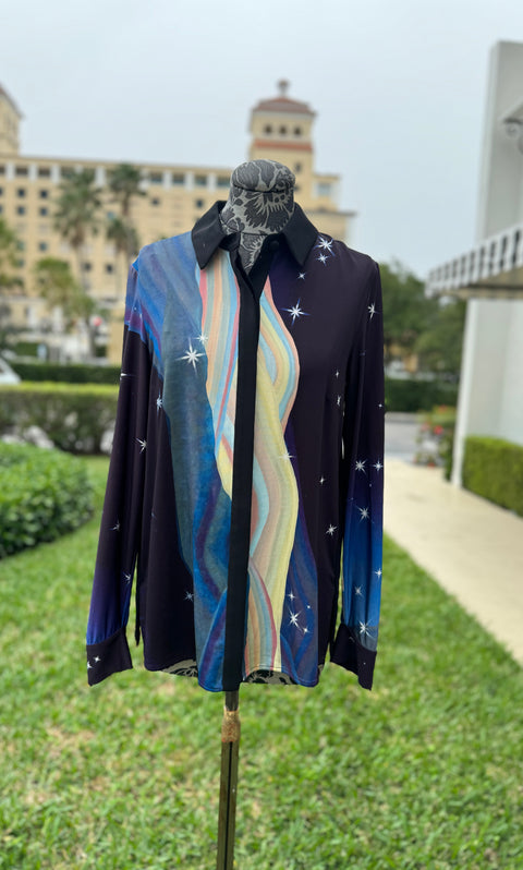 Mi Jong Lee Collared Starry Night Blouse available at Mildred Hoit in Palm Beach.