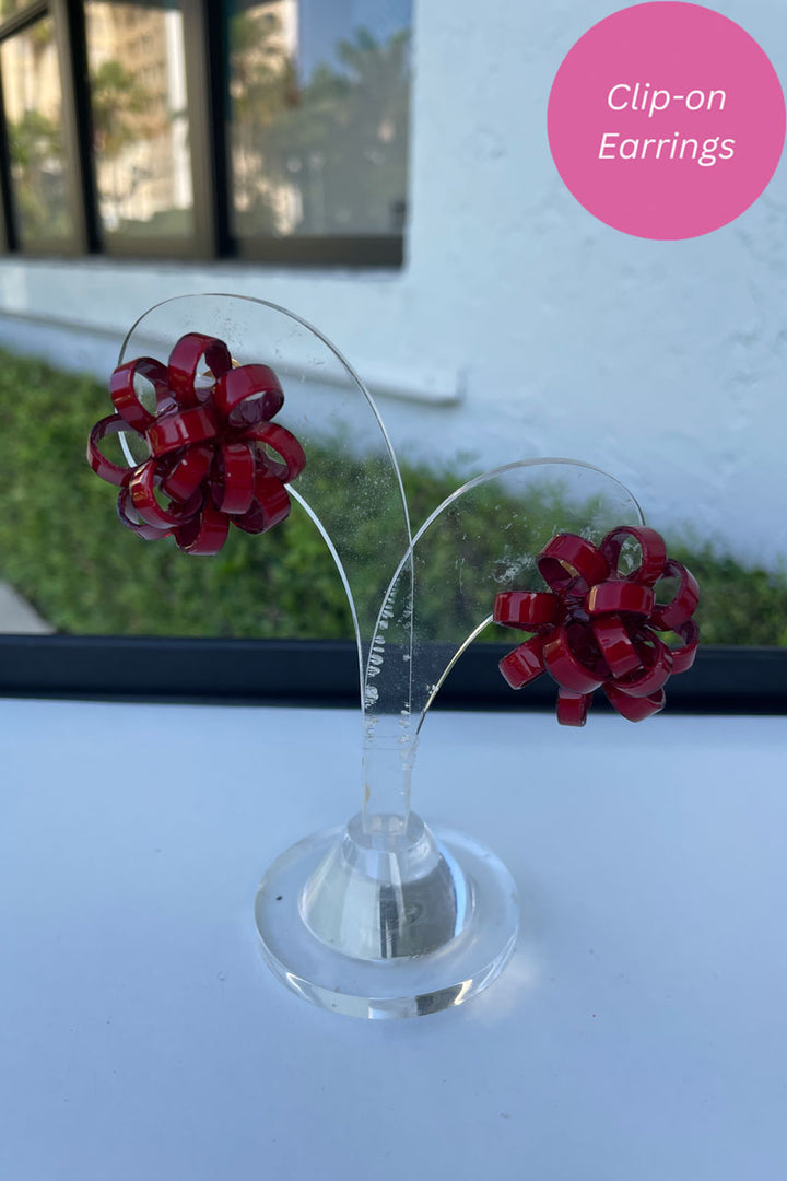 French Crimson Gribouille Ribbon Clip Earring