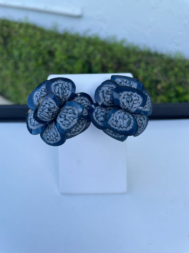 French Marie Clip Earrings in Blue