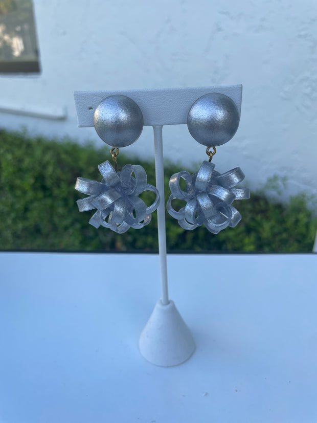 French Silver Gribouille Ribbon Earrings