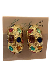 Kenneth Jay Lane Gold Earring with Multi-Color Gemstones