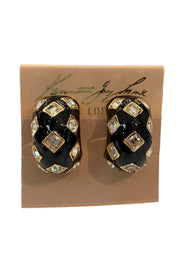 Kenneth Jay Lane Gold and Black Hoop Earring with Crystals