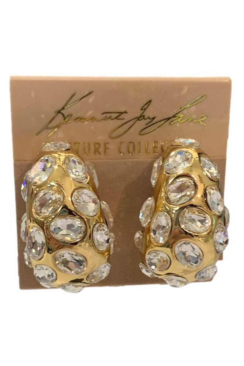 Kenneth Jay Lane Gold and Crystal Domed Earrings - Mildred Hoit