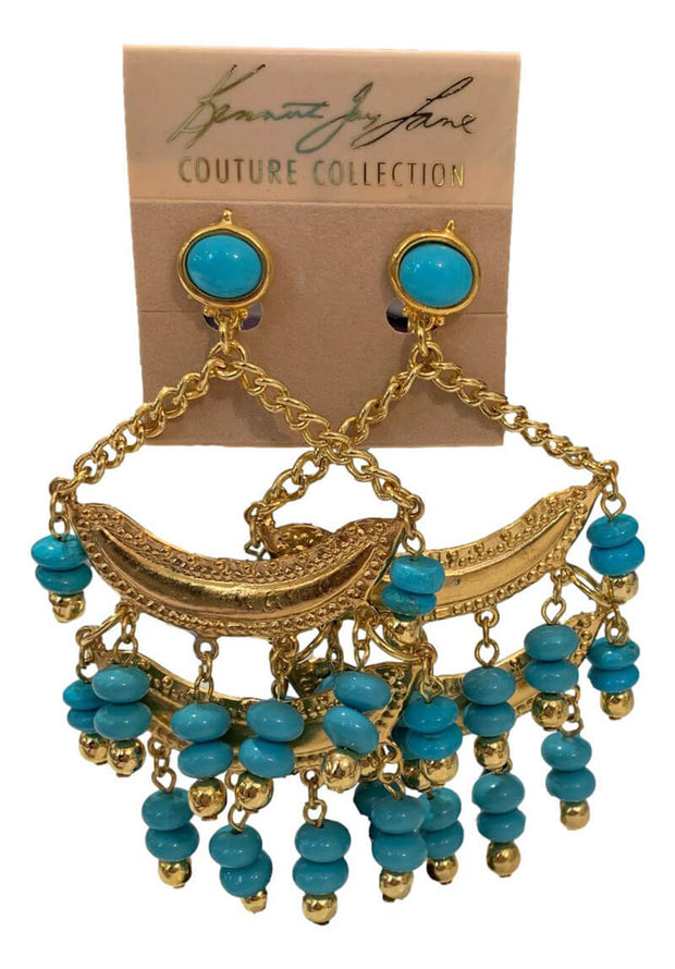 Kenneth Jay Lane Gold and Turquoise Chandelier Earrings