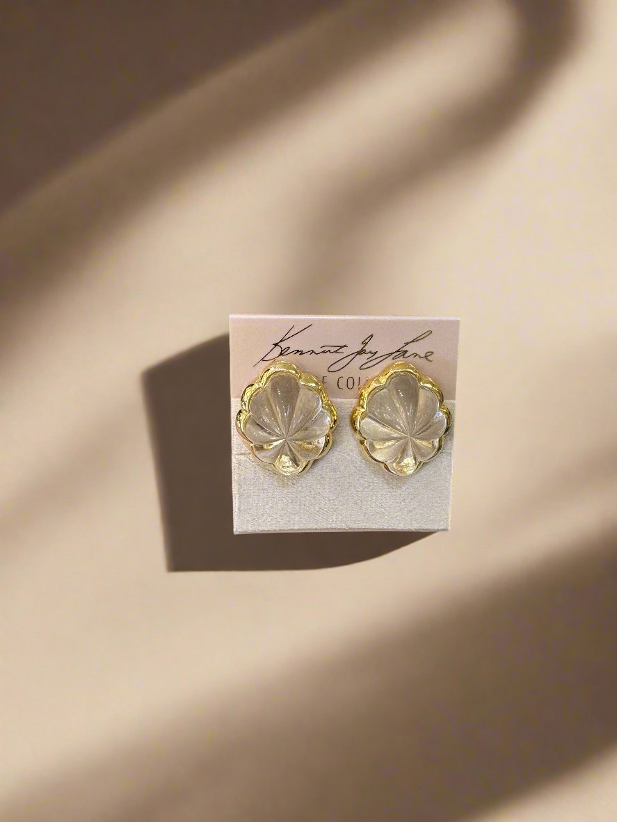 Kenneth Jay Lane Clear Domed Scalloped Button Clip Earring