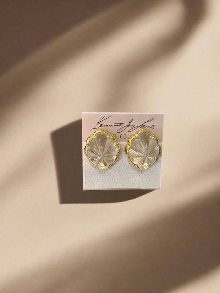 Kenneth Jay Lane Clear Domed Scalloped Button Clip Earring