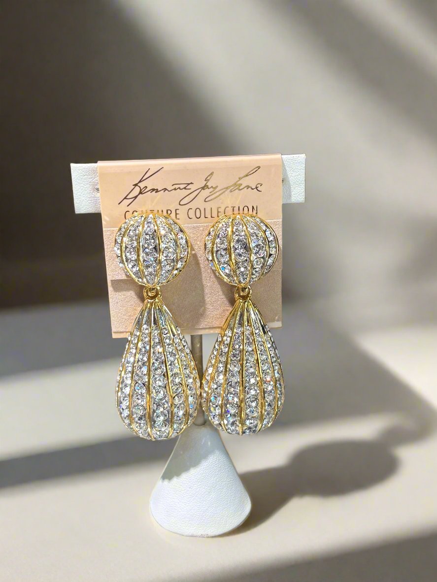 Kenneth Jay Lane Gold and Crystal Drop Earrings - Mildred Hoit