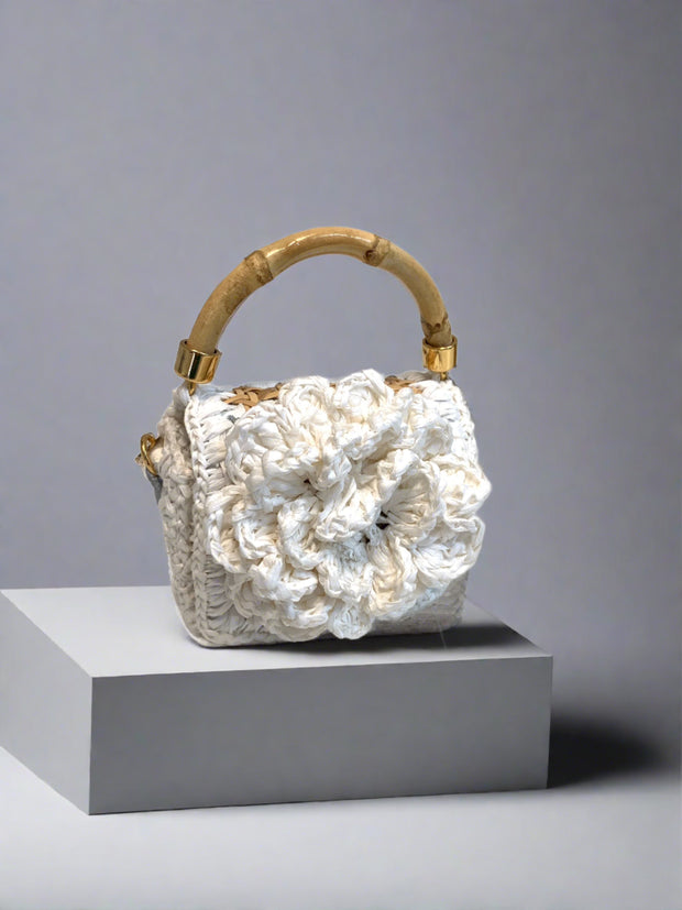 Crochet Flower Mini Bag in White