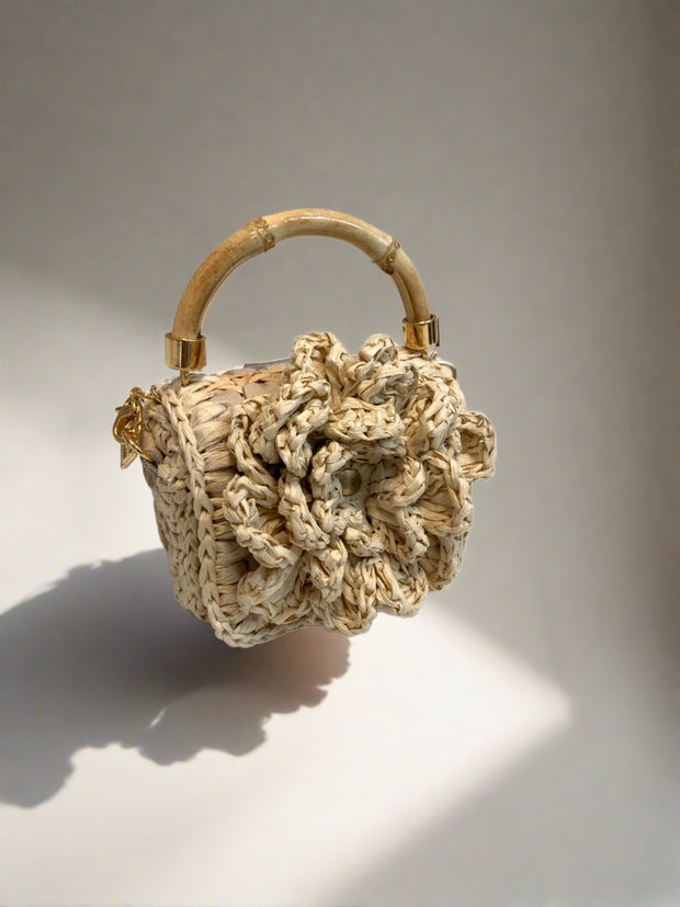 Crochet Flower Mini Bag in Beige