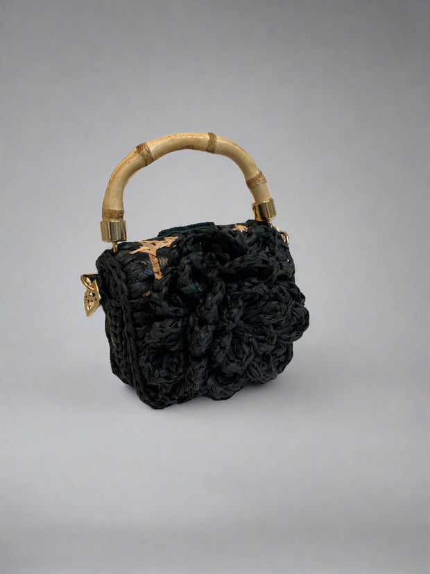 Crochet Flower Mini Bag in Black