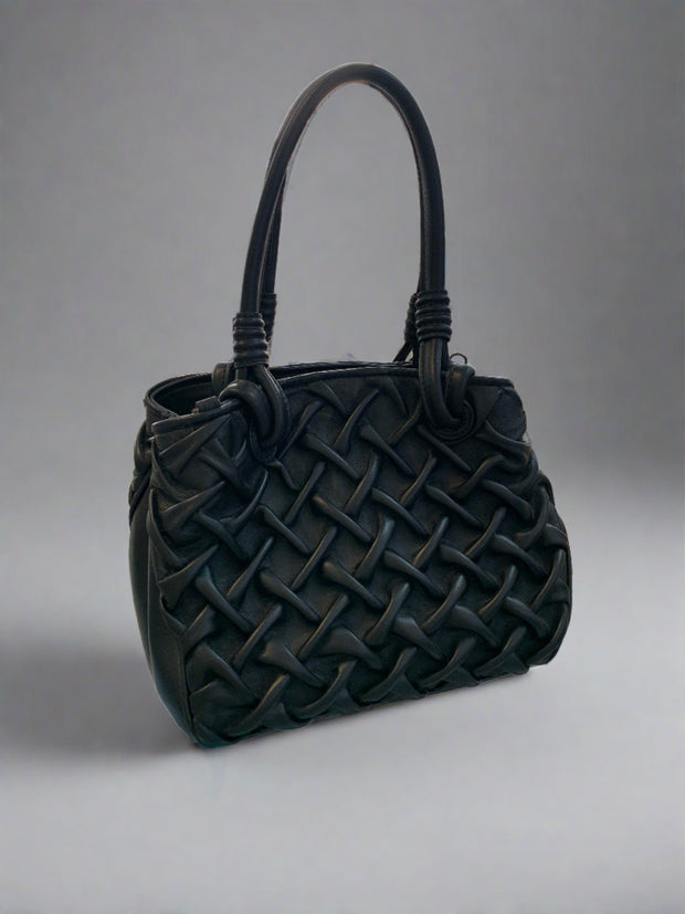 Black Italian Leather Medium Handbag