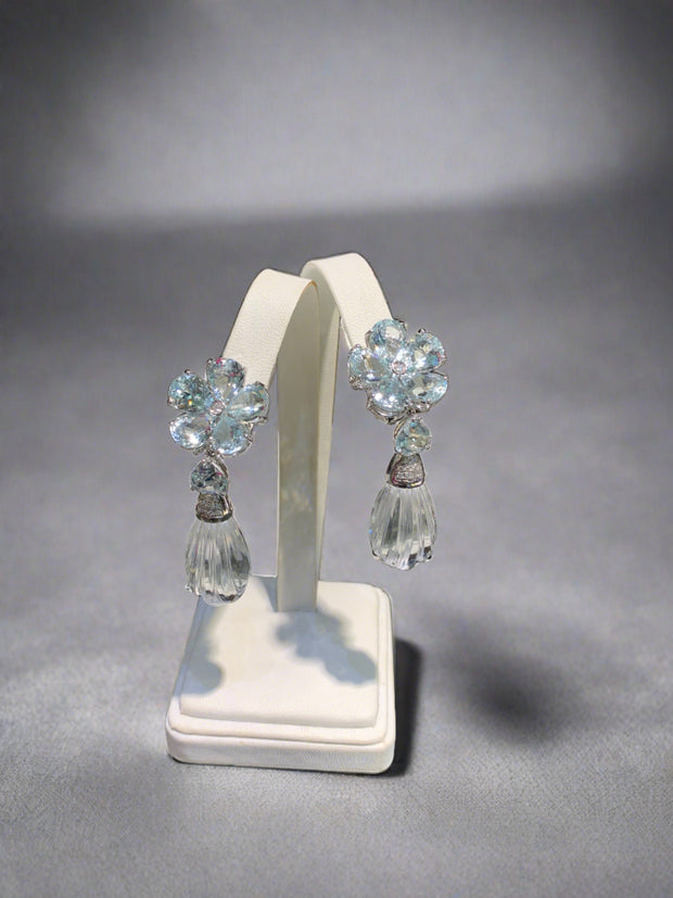 Aqua, Crystal, and Diamond Earrings