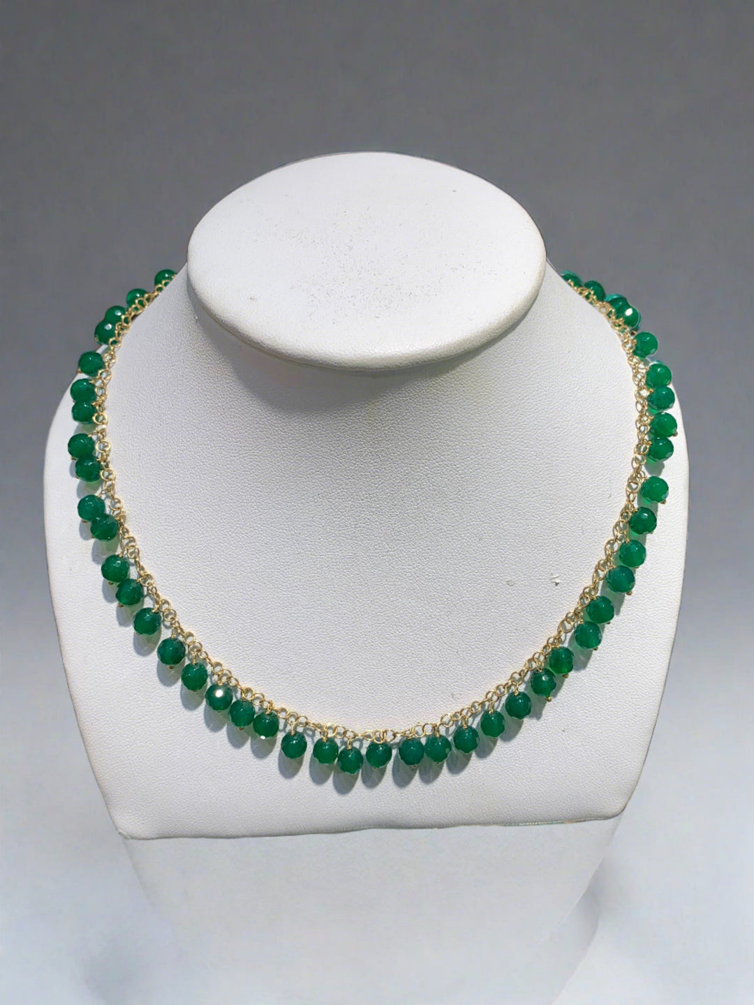 14K Gold and Green Agate Necklace - Mildred Hoit